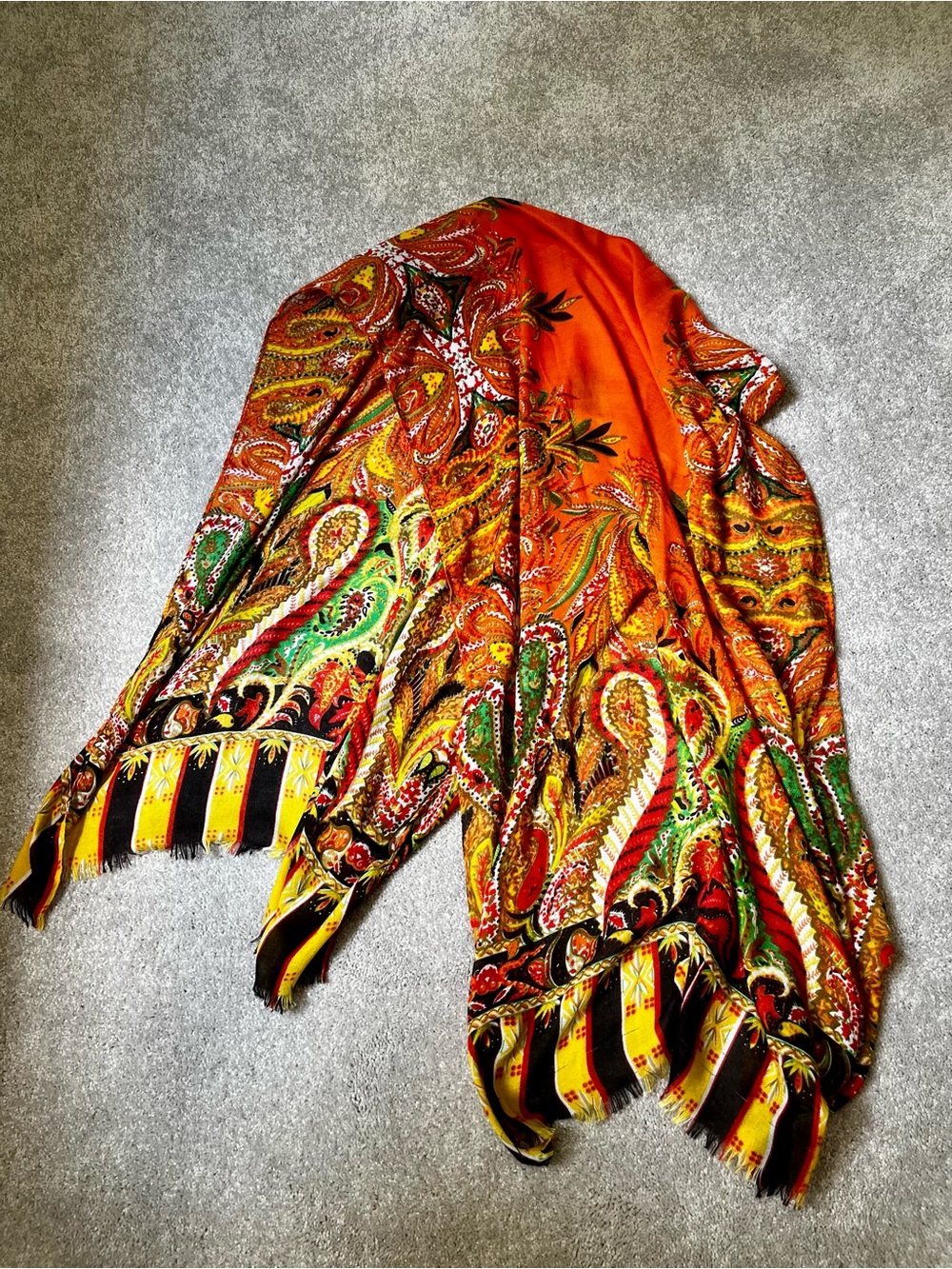 Vibrant Orange Paisley Fringe Shawl Scarf
